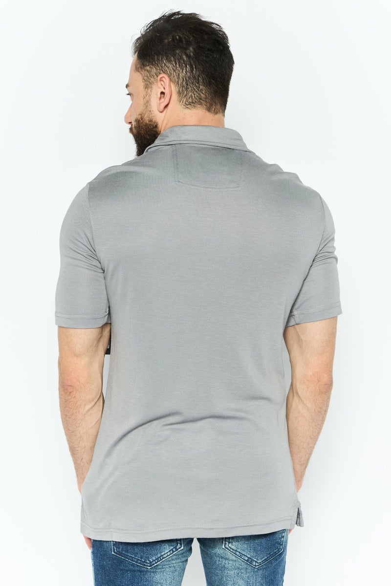 QUIKSILVER Men Regular Fit Solid Short Sleeve Polo Shirt, Grey - Image 3