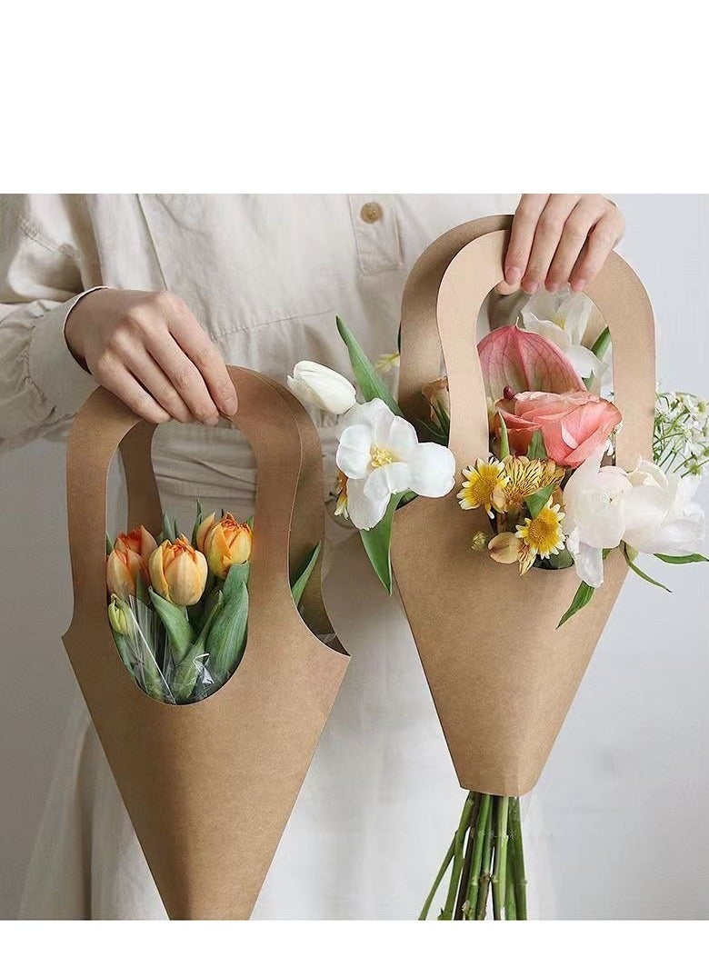 5pcs Medium Kraft Paper Bouquet Bags, Valentine's Day Mother's Day Flowers Plant Bouquet Bags, Suitable For Stores Shops - Image 1