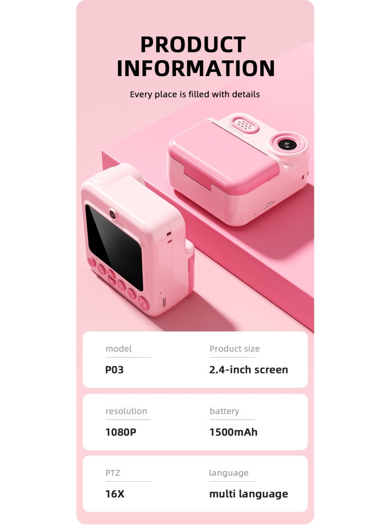 Instant Color Printing Camera for Kids,Instant Color Printing Camera for Girls Boys,Kids Camera Toys for Toddler 1080P HD Selfie Digital Camera with Print Paper & 32G Card,Birthday Gifts for Age 3-12 Years Old  - Image 5