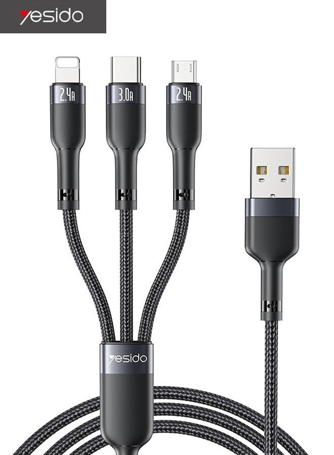 Yesido Multi Charging Cable 1.2M, 3 in 1 Charging Cable Nylon Braided Multi Charger Cable Fast Charging Cord with IP Type-C Micro USB Connectors Compatible with Most Phones, Tablets and More - Image 1