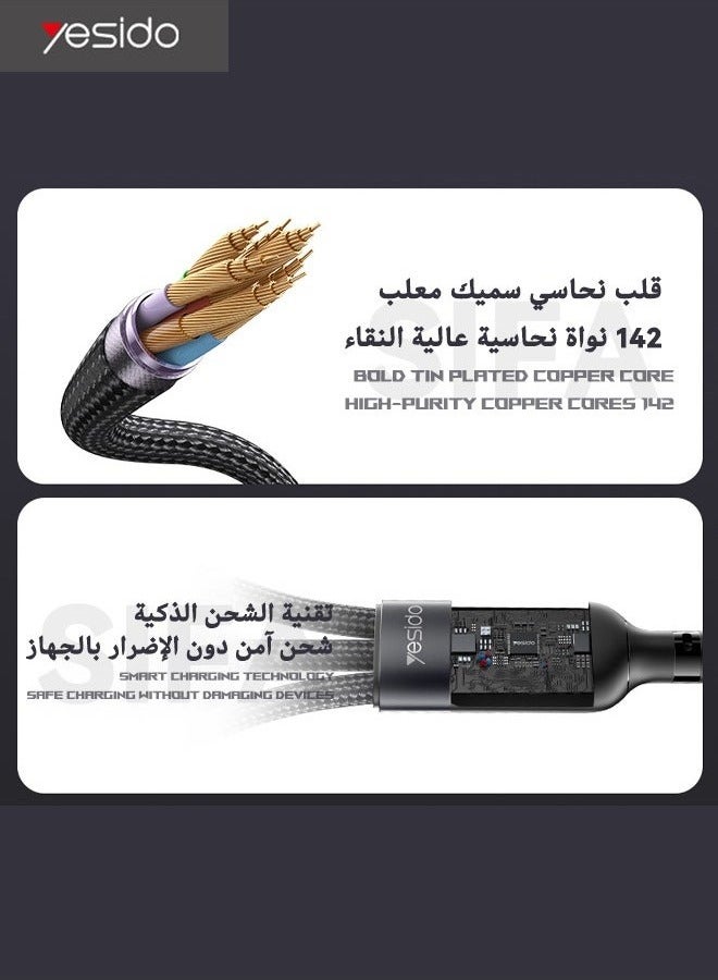 Yesido Multi Charging Cable 1.2M, 3 in 1 Charging Cable Nylon Braided Multi Charger Cable Fast Charging Cord with IP Type-C Micro USB Connectors Compatible with Most Phones, Tablets and More - Image 2