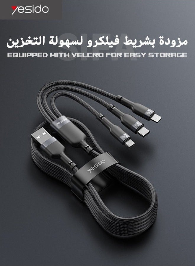 Yesido Multi Charging Cable 1.2M, 3 in 1 Charging Cable Nylon Braided Multi Charger Cable Fast Charging Cord with IP Type-C Micro USB Connectors Compatible with Most Phones, Tablets and More - Image 3