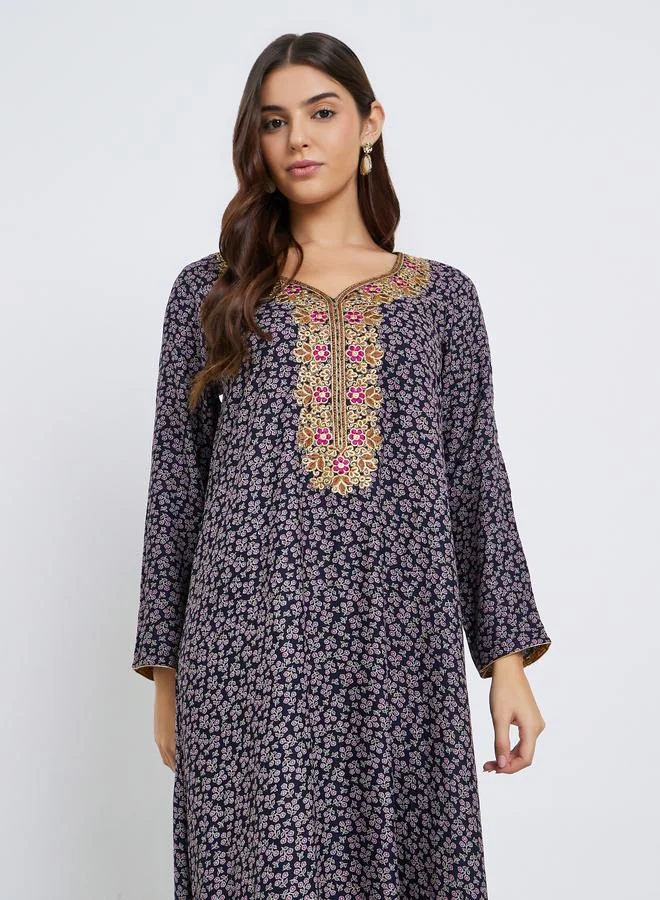 مكسيم كريشن Maxim Creation Multi Thread Embroidery Jalabiya with All Over Print