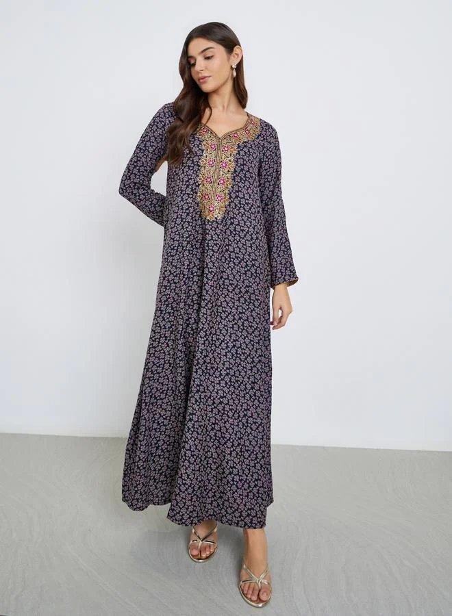 Maxim Creation Maxim Creation Multi Thread Embroidery Jalabiya with All Over Print