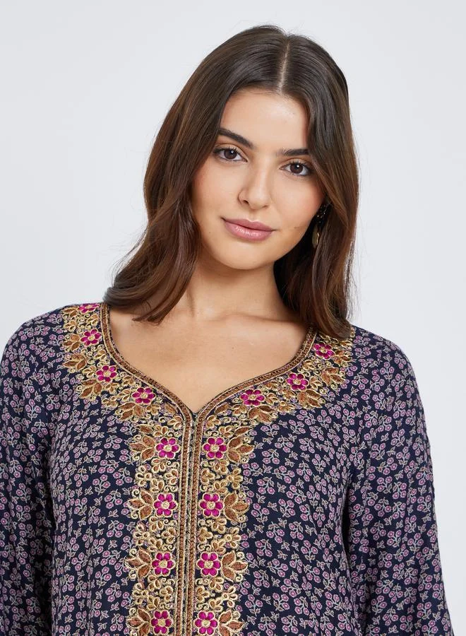 Maxim Creation Maxim Creation Multi Thread Embroidery Jalabiya with All Over Print