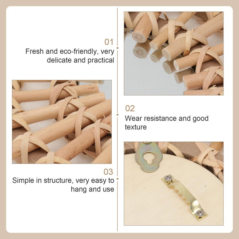 مرآة حائط منسوجة يدويًا من الروطان بلون الكاكي، مرآة زخرفية لتزيين غرفة النوم وغرفة المعيشة - Image 4