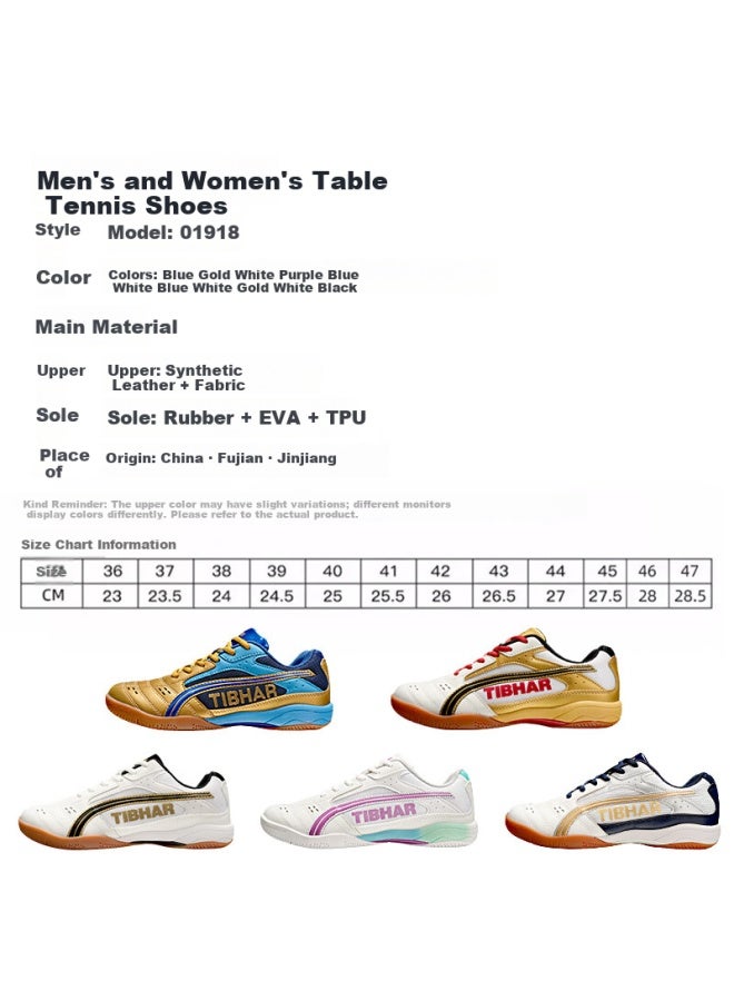 Tibhar Professional Breathable Durable Table Tennis Shoes For Men And Women 01918 Blue Gold Size 36 - Image 2