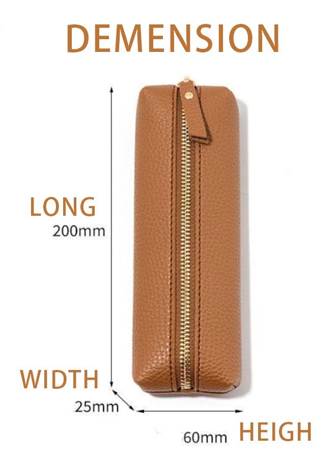 JOYBOS حافظة أقلام جلدية بسيطة مصنوعة من مادة البولي يوريثين، حقيبة قرطاسية محمولة صغيرة السعة، حافظة أقلام على شكل نيش للنساء، حافظة أقلام حبر جاف للأعمال، غطاء واقٍ، حقيبة تخزين مناسبة للمدرسة والمكتب والرجال والنساء، لون بني - Image 4