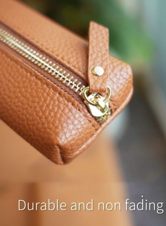 JOYBOS حافظة أقلام جلدية بسيطة مصنوعة من مادة البولي يوريثين، حقيبة قرطاسية محمولة صغيرة السعة، حافظة أقلام على شكل نيش للنساء، حافظة أقلام حبر جاف للأعمال، غطاء واقٍ، حقيبة تخزين مناسبة للمدرسة والمكتب والرجال والنساء، لون بني - Image 3