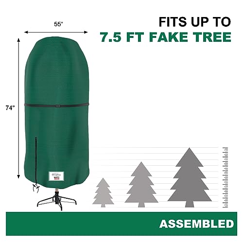 DUDSOEHO Christmas Tree Cover with Adjustable Straps, Durable Upright Xmas Storage Bag with Zipper & Drawstring for 7.5 Foot Artificial Standing Tree with Ornaments, Waterproof, Dustproof - Image 2