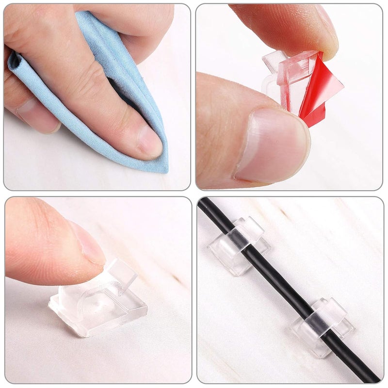 Maitys 60 Pieces Outdoor Cable Clips Christmas Adhesive Hooks Cable Management Wire Light Clips Cord Hider Organizer for Fairy Light Under Desk, Wall, Car and Electric Wires(Medium,Clear) - Image 3