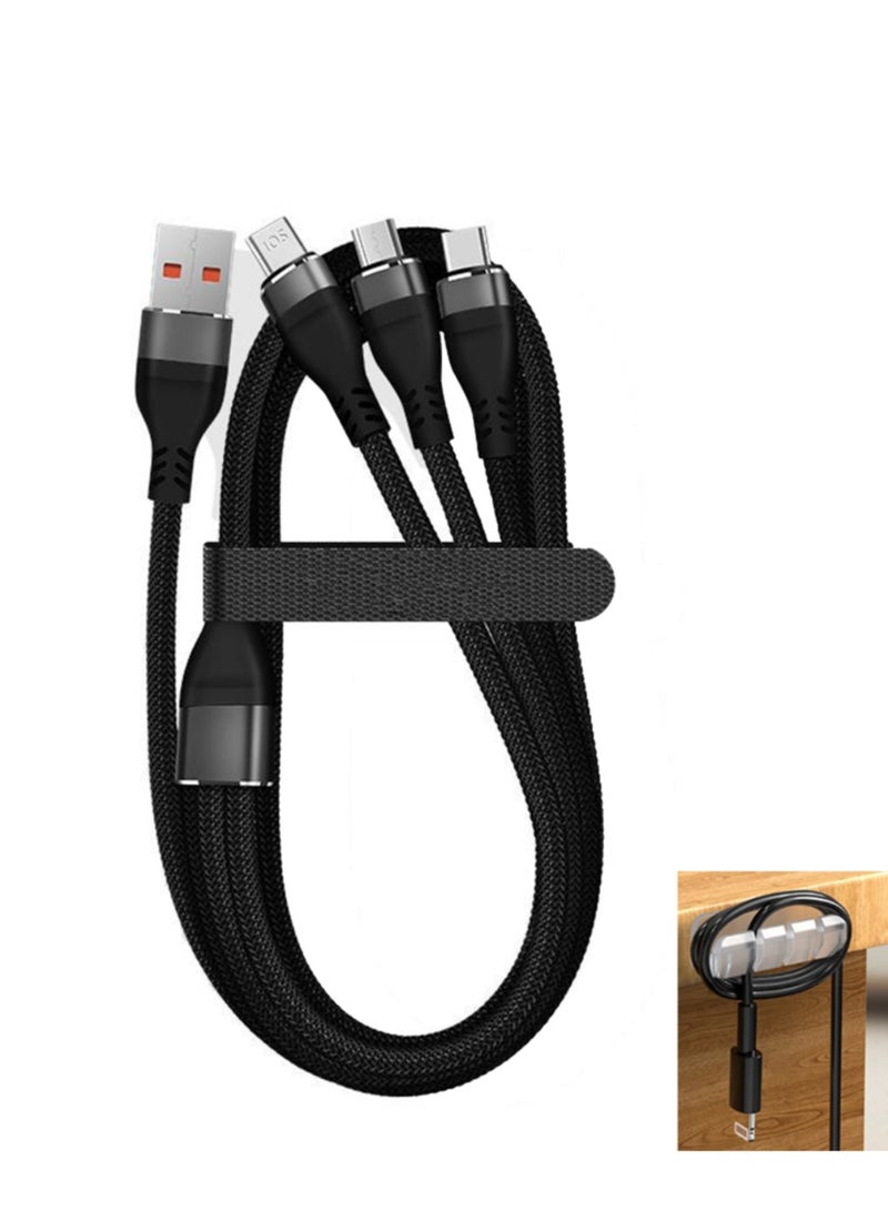 كابل تايم بوكس 3 في 1، شحن فائق السرعة، USB، Type-C 67W، Lightning 27W، أسود، Micro-USB، نايلون متين، 1.2م، متوافق مع آيفون، سامسونج، هواوي، ماك بوك، شياومي، أسود - Image 1