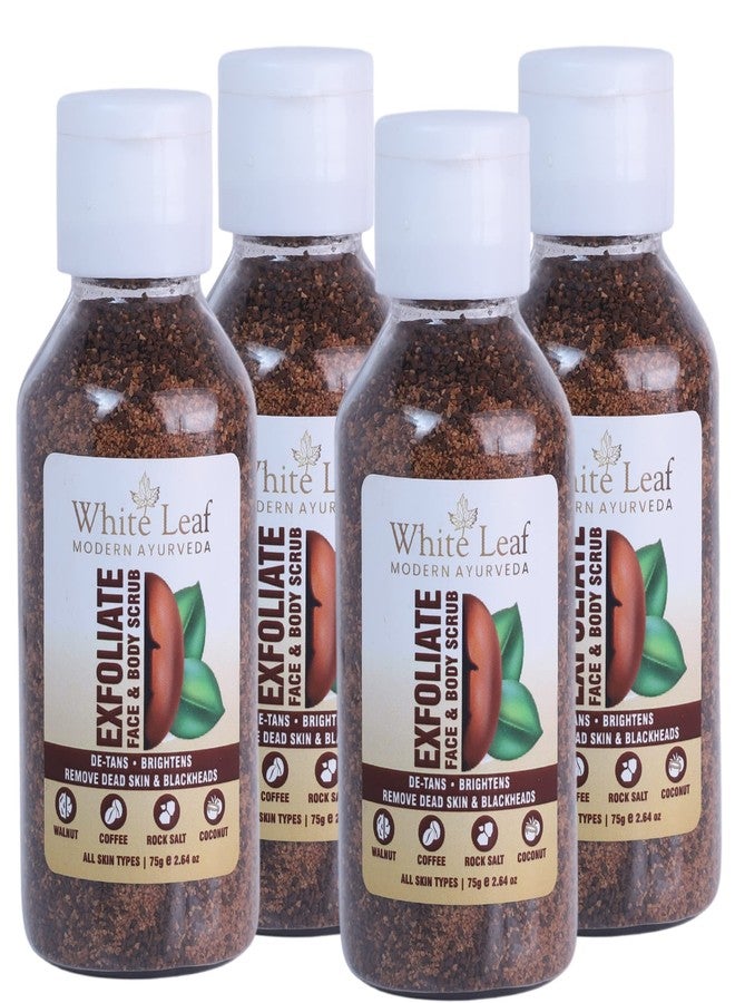White Leaf Exfoliate Walnut Scrub 75g(Pack Of 4) For Face & Body With Coffee & Coconut For Dead Skin Cells & Tan Removal, Blackheads, Dirt & Pollution Free Skin - Image 1