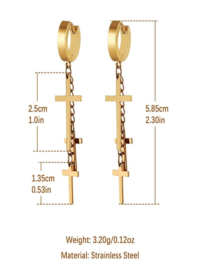 HZMAN 3 Pair Stainless Steel Cross Earrings for Women Drop Dangle Huggie Tassel Earrings Set - Image 4