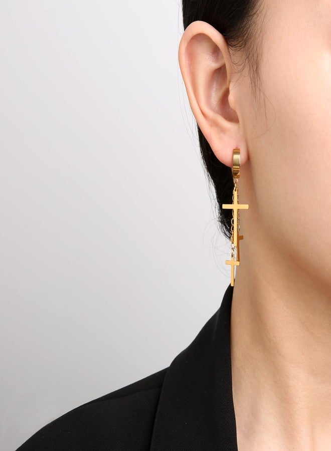 HZMAN 3 Pair Stainless Steel Cross Earrings for Women Drop Dangle Huggie Tassel Earrings Set - Image 2