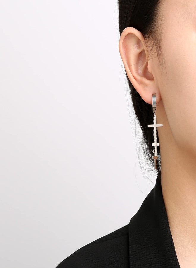 HZMAN 3 Pair Stainless Steel Cross Earrings for Women Drop Dangle Huggie Tassel Earrings Set - Image 3