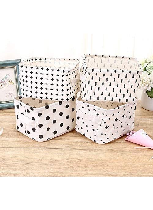 NEEL HOUSE - NEEL HOUSE Collapsible Small Canvas Fabric Storage Basket with Handles Rectangle Mini Storage Box Cube Foldable Shelf Basket Closet Desk Drawer Organizer for Nursery Home OfficePACK OF 4 - Image 1