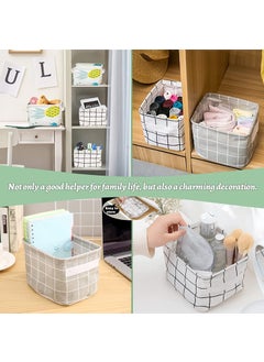 NEEL HOUSE NEEL HOUSE Collapsible Small Canvas Fabric Storage Basket with Handles Rectangle Mini Storage Box Cube Foldable Shelf Basket Closet Desk Drawer Organizer for Nursery Home OfficePACK OF 4  - Image 5