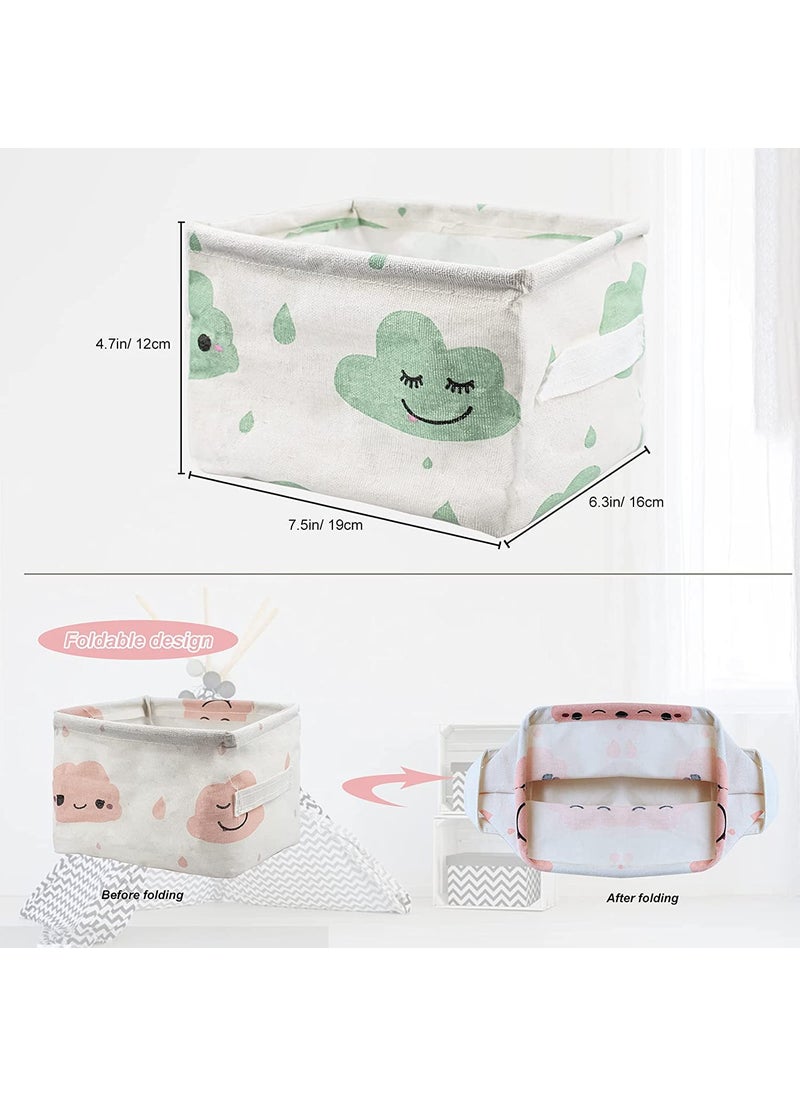 NEEL HOUSE - NEEL HOUSE Collapsible Small Canvas Fabric Storage Basket with Handles Rectangle Mini Storage Box Cube Foldable Shelf Basket Closet Desk Drawer Organizer for Nursery Home OfficePACK OF 4 - Image 1