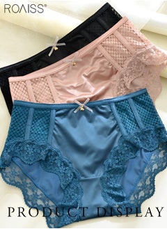 roaiss 6-Piece Set Of Women's Lace Satin Underwear Ice Silk Mid Waist Elastic Fit Underpants  - Image 3