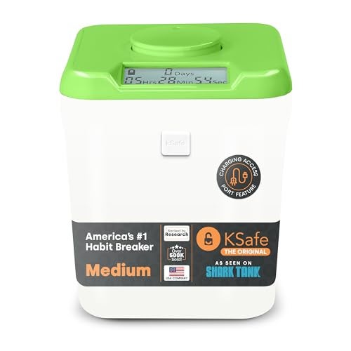 Kitchen Safe Time Locking Container (Medium), Timed Lock Box for Cell Phones, Snacks, and other unwanted temptations (Green Lid + 5.5” White Base with Access Port) - Image 1