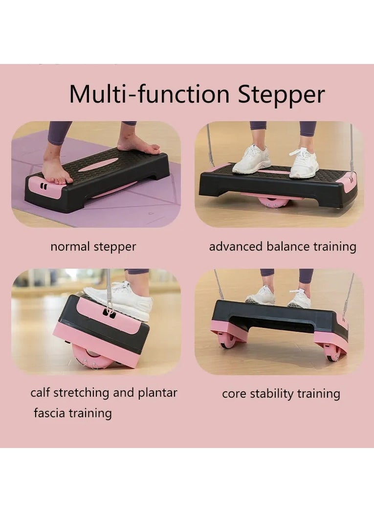 Generic 2In1 Fitness Aerobic Step & Balance Pedal With Slope Adjustment And Pull Ropes 68x28x10/15 CM, BlackxPink  - Image 3