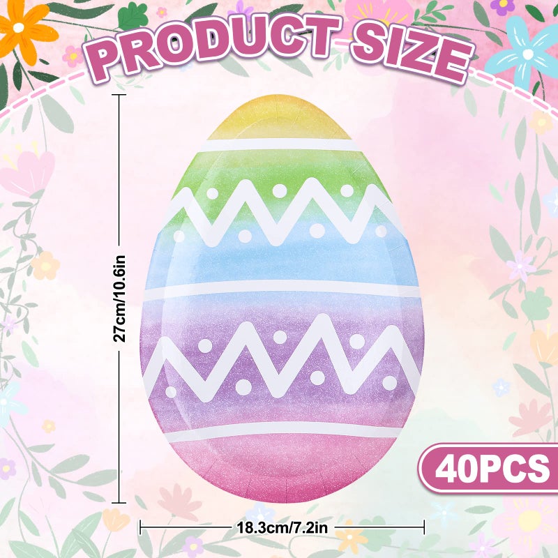 Whaline 40Pcs Easter Paper Plates Easter Egg Shaped Disposable Plates Watercolor Easter Egg Decorative Tableware for Easter Holiday Spring Birthday Party Supplies Table Decorations  10.6 x 7.2 Inch - Image 2