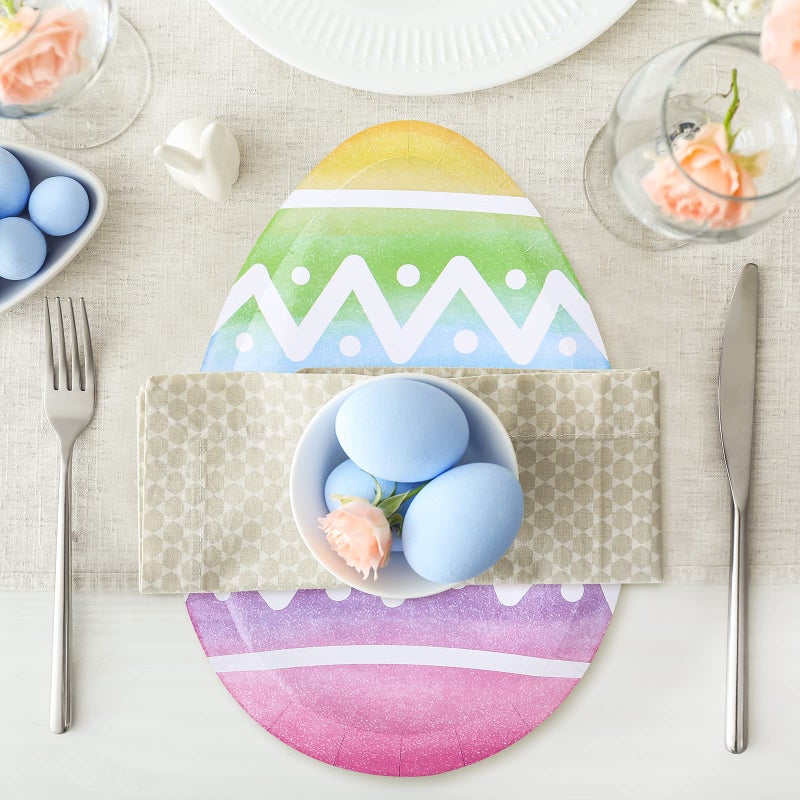 Whaline 40Pcs Easter Paper Plates Easter Egg Shaped Disposable Plates Watercolor Easter Egg Decorative Tableware for Easter Holiday Spring Birthday Party Supplies Table Decorations  10.6 x 7.2 Inch - Image 4