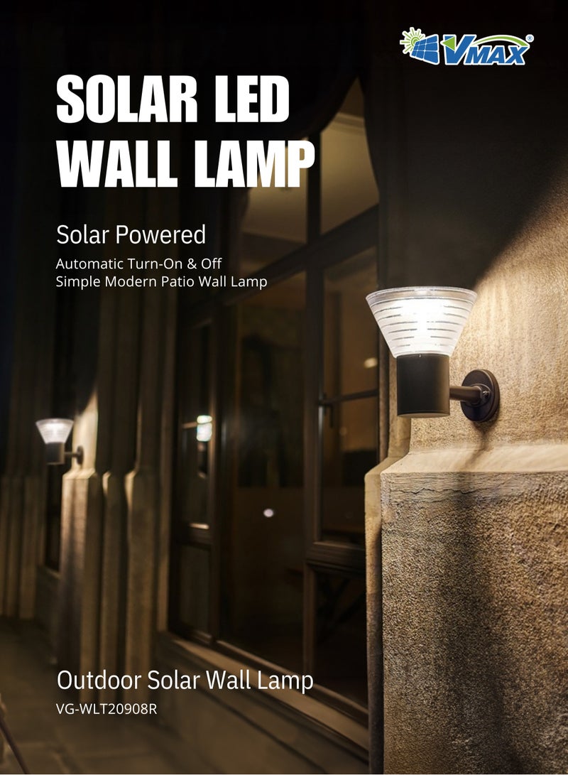 Vmax Solar Wall Lamp with 3.2V 6Ah Li-ion Battery, 3000K Warm White CCT, ≥70 CRI, LED 2835, Aluminum + PC Build, Optical Control, 30,000H Lifespan, Waterproof Outdoor Light For courtyard Garden Patio - Image 3