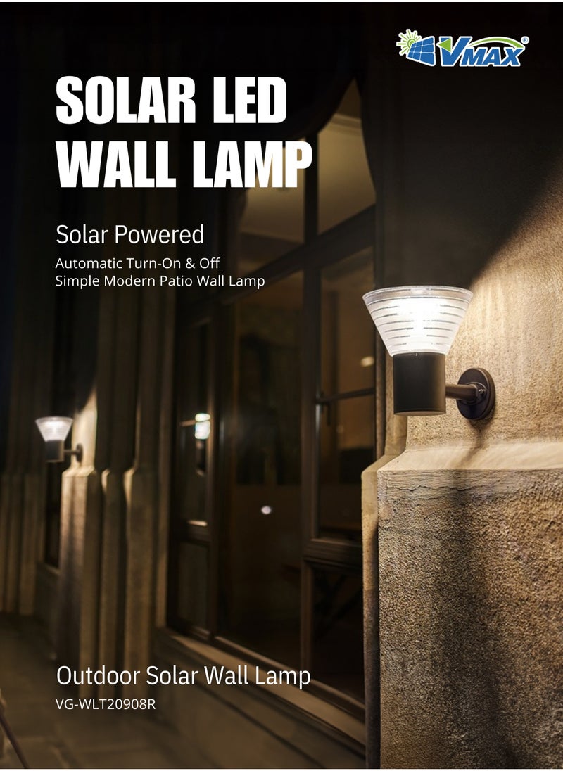 Vmax Solar Wall Lamp with 3.2V 6Ah Li-ion Battery, 3000K Warm White CCT, ≥70 CRI, LED 2835, Aluminum + PC Build, Optical Control, 30,000H Lifespan, Waterproof Outdoor Light For courtyard Garden Patio  - Image 2