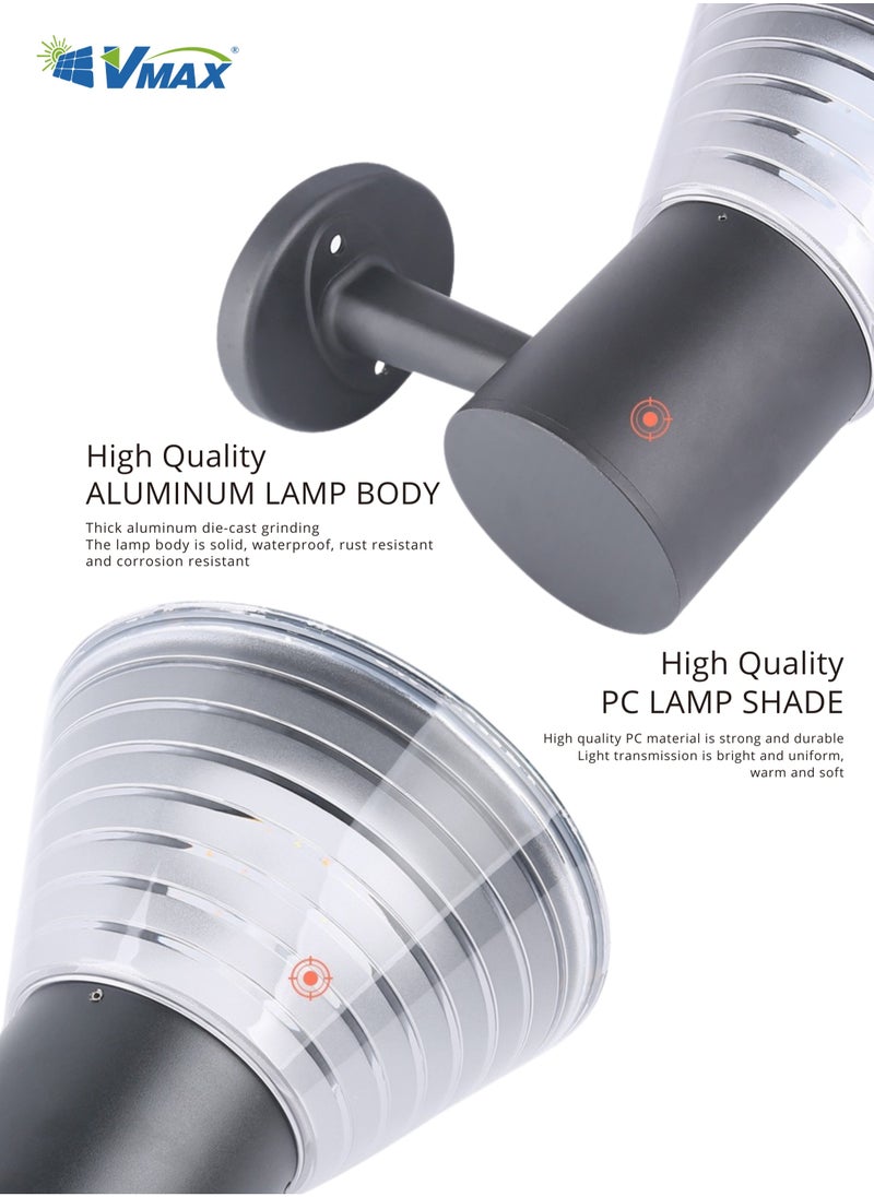 Vmax Solar Wall Lamp with 3.2V 6Ah Li-ion Battery, 3000K Warm White CCT, ≥70 CRI, LED 2835, Aluminum + PC Build, Optical Control, 30,000H Lifespan, Waterproof Outdoor Light For courtyard Garden Patio  - Image 5