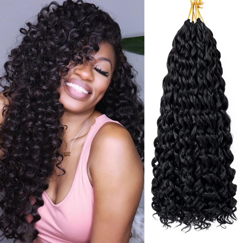 7 Packs GoGo Curl Crochet Hair 18 Inch Long Curly Crochet Hair for Women Beach Curl Water Wave Deep Twist Crochet Braids Synthetic Braiding Hair Extensions 18 Inch 1B