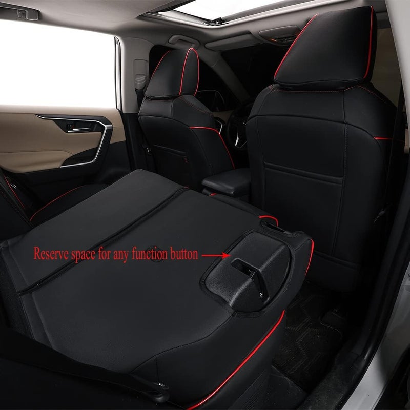 EKR Custom Fit Full Set Car Seat Covers for Hyundai Santa Fe 2019-2022 - Leatherette (Black with Red Piping) - Image 3