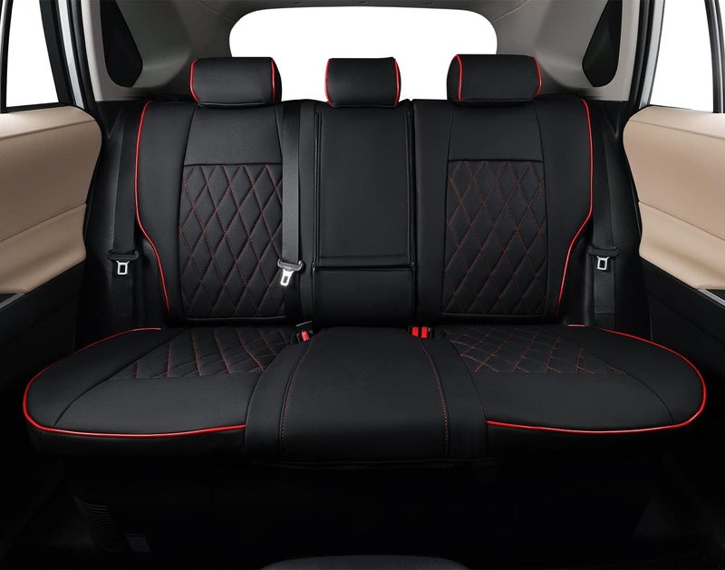 EKR Custom Fit Full Set Car Seat Covers for Hyundai Santa Fe 2019-2022 - Leatherette (Black with Red Piping) - Image 4