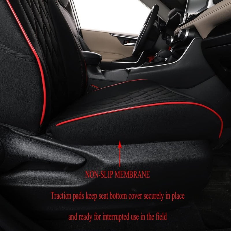 EKR Custom Fit Full Set Car Seat Covers for Hyundai Santa Fe 2019-2022 - Leatherette (Black with Red Piping) - Image 2