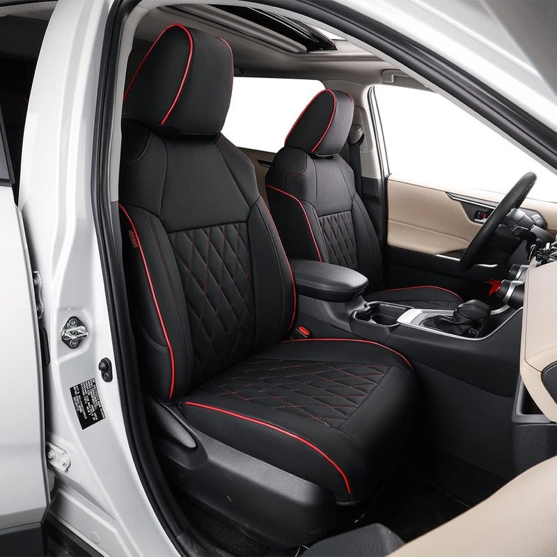 EKR Custom Fit Full Set Car Seat Covers for Hyundai Santa Fe 2019-2022 - Leatherette (Black with Red Piping) - Image 1