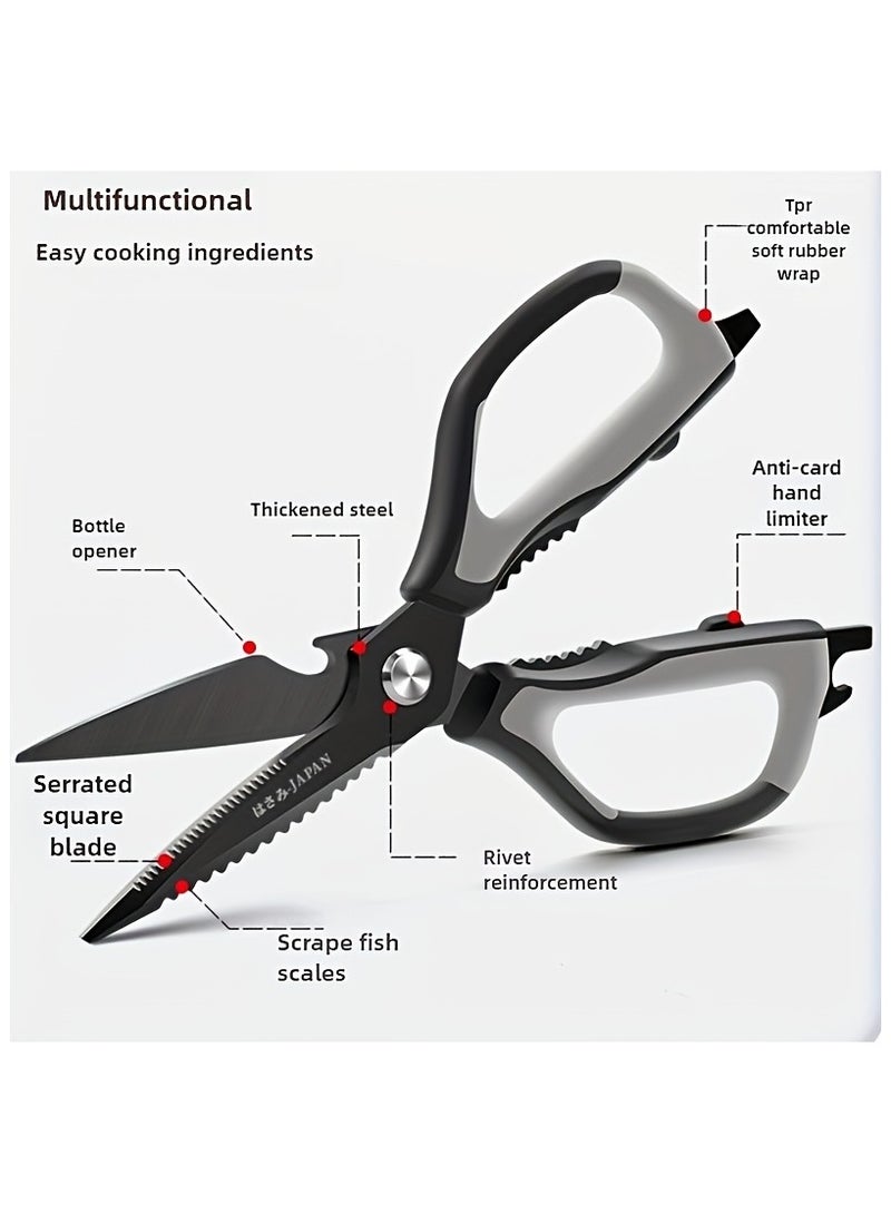 Japanese Chef Shears - VG-10 Stainless Steel Triple Sharp Blades, Ergonomic Handle for Poultry/Fish/Herbs, Dishwasher Safe - Professional Kitchen Scissors for Cooking, Butchering & Food Prep - Image 4