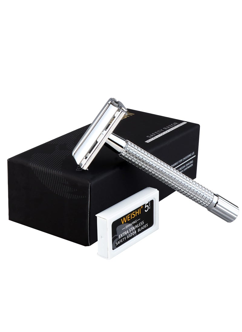 WeiShi - WEISHI Butterfly Open Double Edge Safety Razor Chrome Long Handle Reusable Razor - Image 1