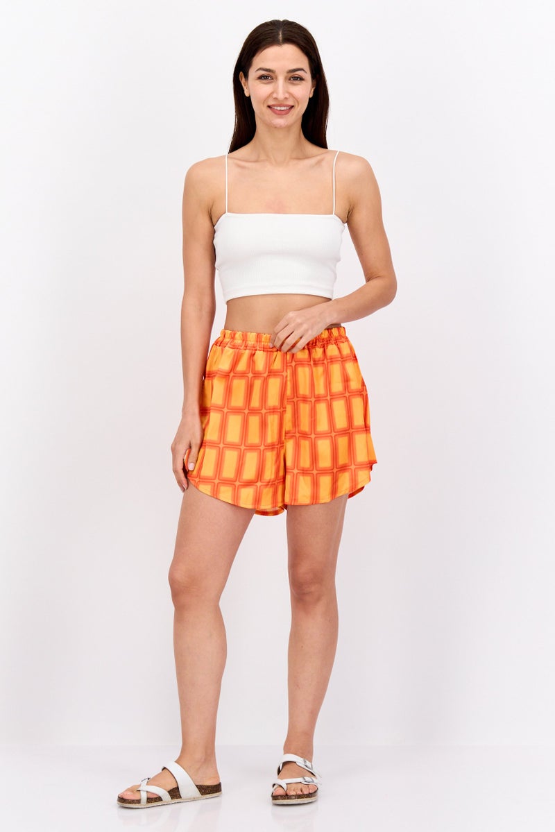 I SAW IT FIRST Women Oversized Allover Print Satin Shorts, Orange - Image 4