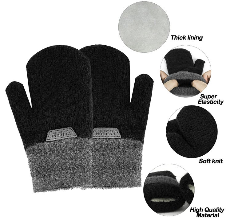 CXQRR Kids Girls Boys Double Layer Warm Knit Mittens with Strings Winter Outdoor Gloves for 3-7 Years - Image 3