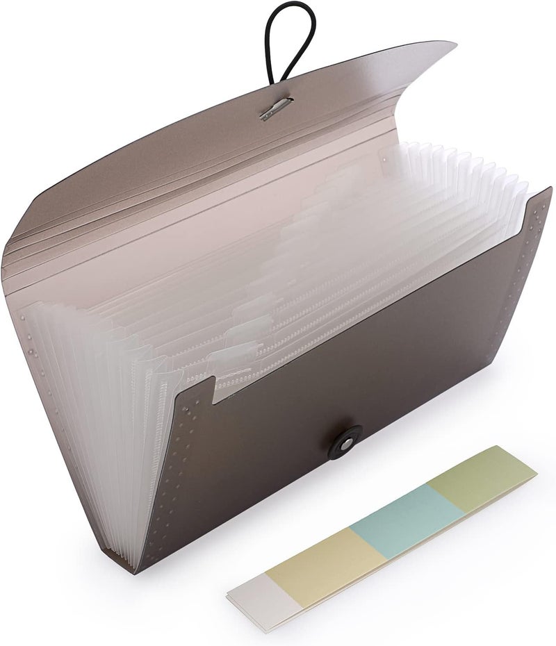BTSKY Expanding Accordion File 13 Pockets Small Card Ticket Holder Storage Folder Check Bill Plastic Wallet Case (Coffee Translucent) - Image 3