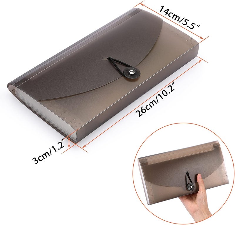 BTSKY Expanding Accordion File 13 Pockets Small Card Ticket Holder Storage Folder Check Bill Plastic Wallet Case (Coffee Translucent) - Image 2