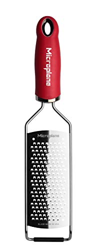 Microplane Kitchen Grater Coarse for Cheese Carrot Ginger Coconut Nuts and Horseradish in Red with Stainless Steel Blade  Made in USA