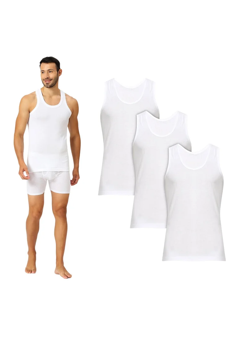 Ampm  Men's 100% Combed Cotton Vest No-stitch Seamless Sides, Skin Friendly Tank Top Singlet Sleeveless Innerwear (Pack of 3) for Men | Best Price UAE