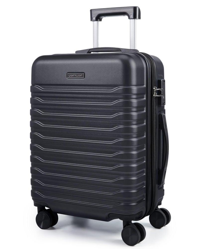 LIGHT FLIGHT Expandable Carry On Luggage 22x14x9 Airline Approved with Double Spinner Wheels, 20 Inch Lightweight Hard Shell Rolling Suitcases with TSA Lock, Black - Image 1
