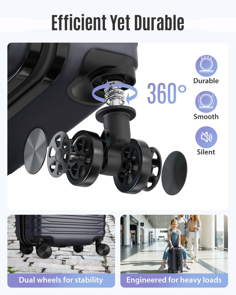 LIGHT FLIGHT Expandable Carry On Luggage 22x14x9 Airline Approved with Double Spinner Wheels, 20 Inch Lightweight Hard Shell Rolling Suitcases with TSA Lock, Black - Image 5