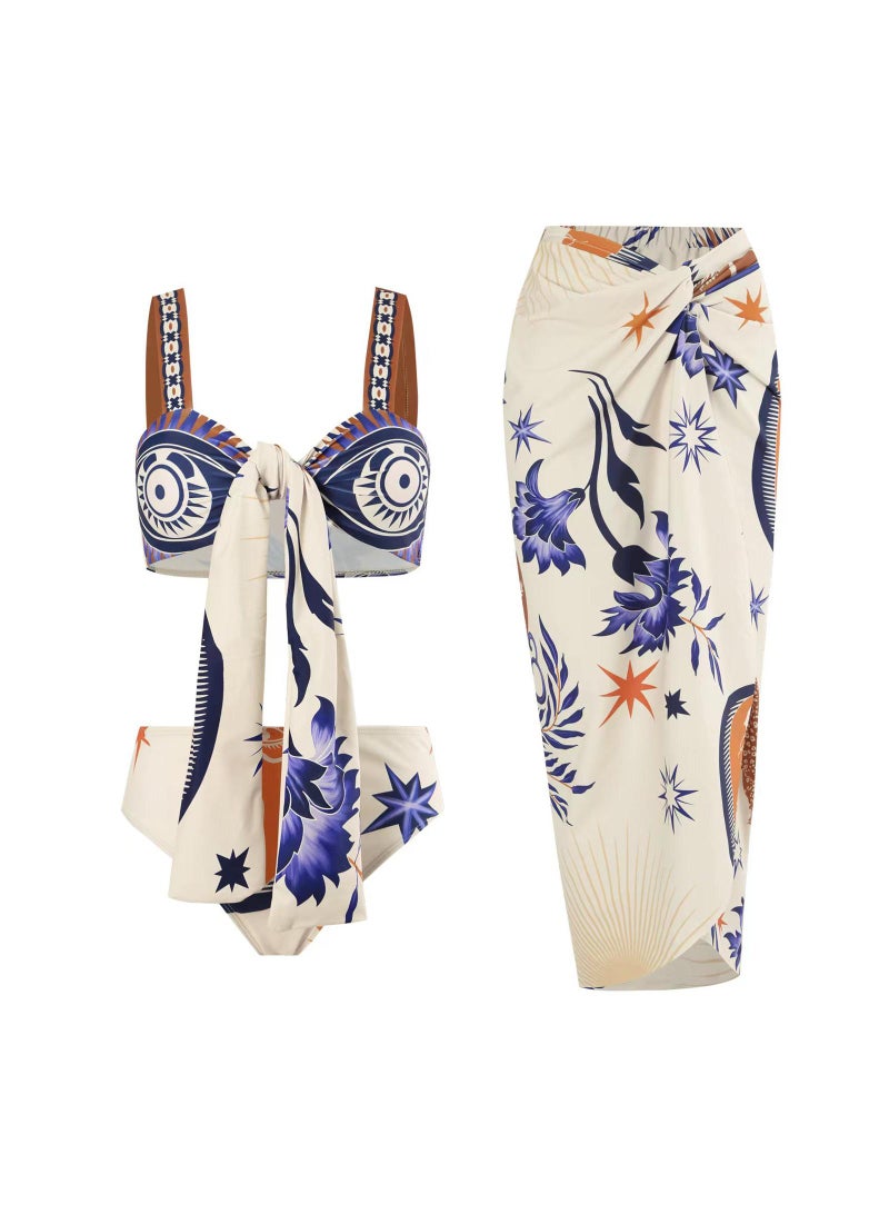 Y&D 3-Piece Women High Waisted Bikini Swimsuit with Skirt Holiday Beach Dress Female Retro Swimwear Vintage Surf Wear Summer - Image 1