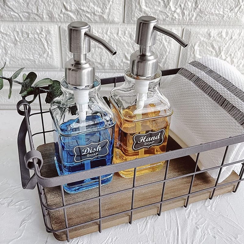 JASAI 2Pack Antique Design Glass Soap Dispenser with Rust Proof 304 Stainless Steel Pump, Refillable Hand Soap Dispenser with 10Pcs Stickers, Premium Soap Dispensers for Kitchen & Bathroom (Clear) - Image 3