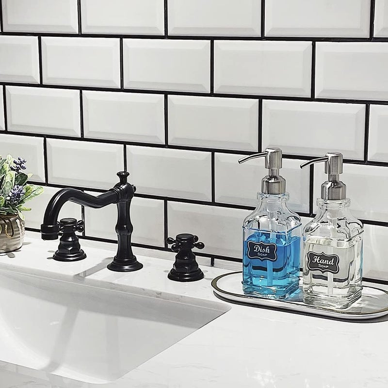 JASAI 2Pack Antique Design Glass Soap Dispenser with Rust Proof 304 Stainless Steel Pump, Refillable Hand Soap Dispenser with 10Pcs Stickers, Premium Soap Dispensers for Kitchen & Bathroom (Clear) - Image 5