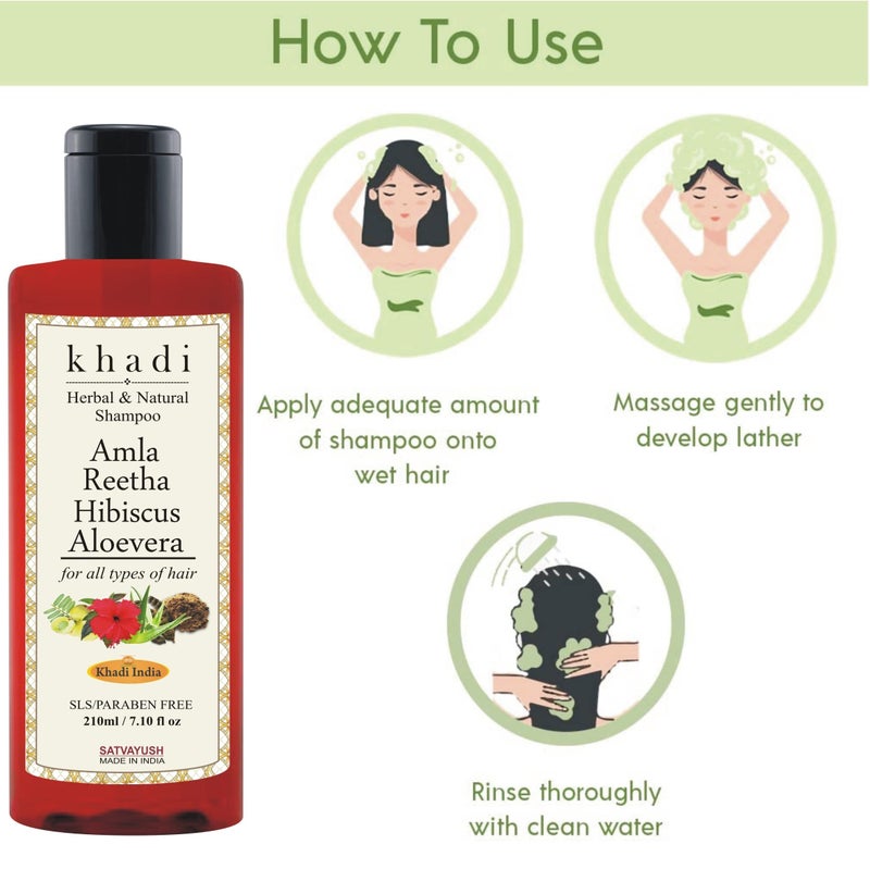 Satvayush Khadi Amla Reetha Hibiscus Aloevera Shampoo for Anti-hair Fall, Dryness Care, Anti-dandruff SLS-Paraben free Natural & Herbal - 210 ml - Image 4